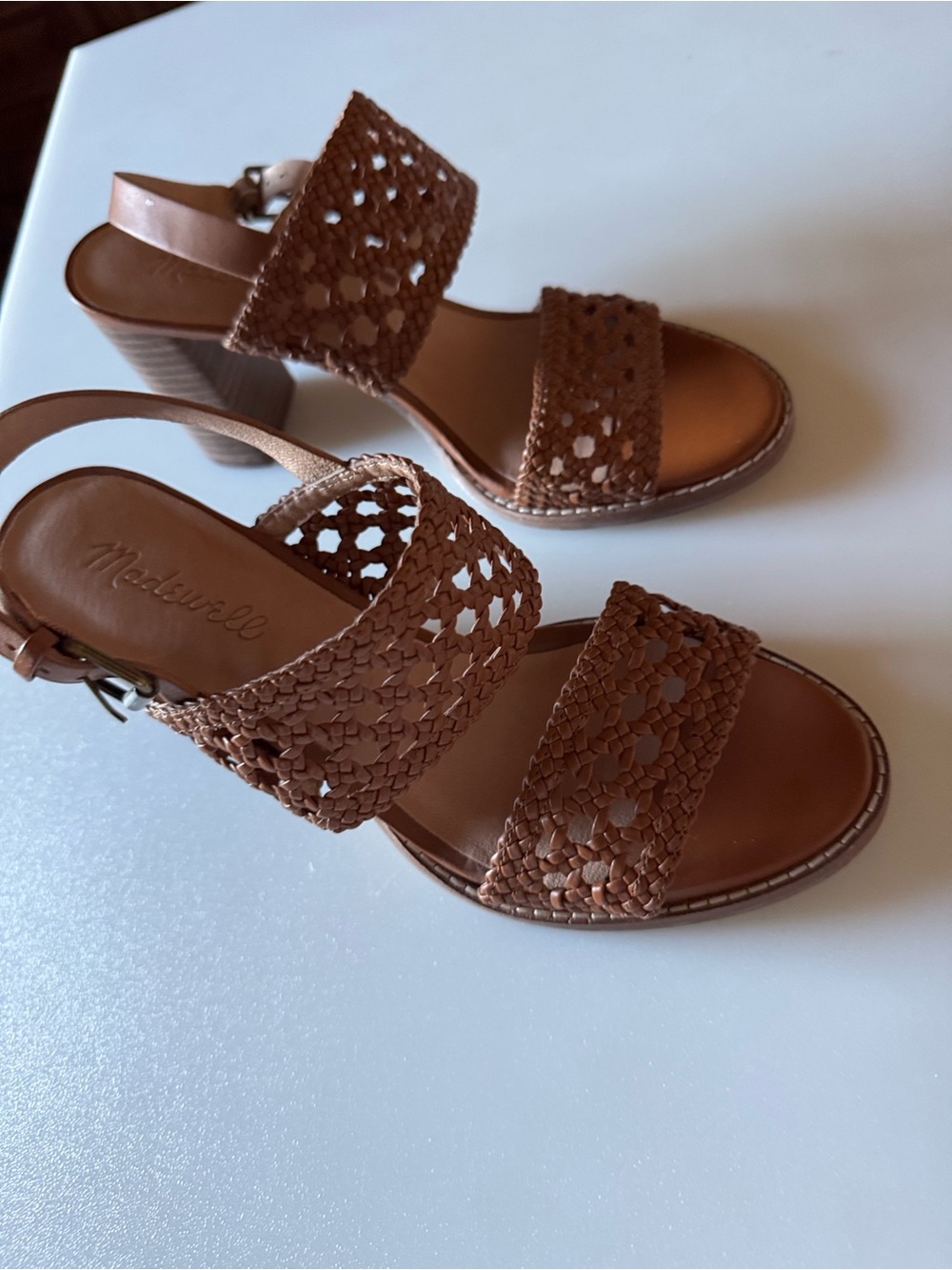 Madewell Tan Woven Leather Block Heel Sandals - Picture 2 of 5